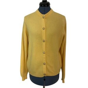 Vtg Ballantyne Womens Yellow Cashmere Gold Button Up Cardigan Sweater Luxury 42